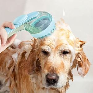 Custom Logo Dog Bath Brush Long Handle Pet Shampoo Silicone Puppy Massage Dog Shower Brush with Soap Dispenser - Product Image 2