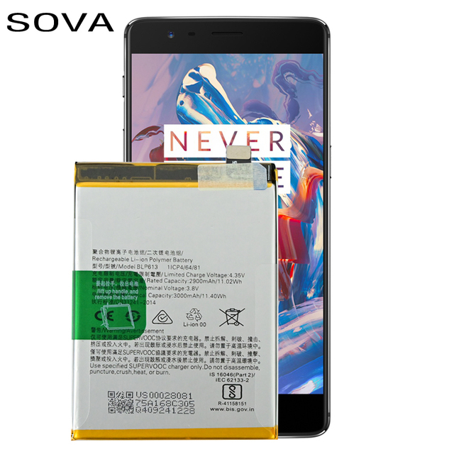 100% Original SOVA BLP613 Li-ion Polymer Quick Charge Battery for OnePlus 3/3T/5/5T Mobile Phones 1 Year Warranty in Stock