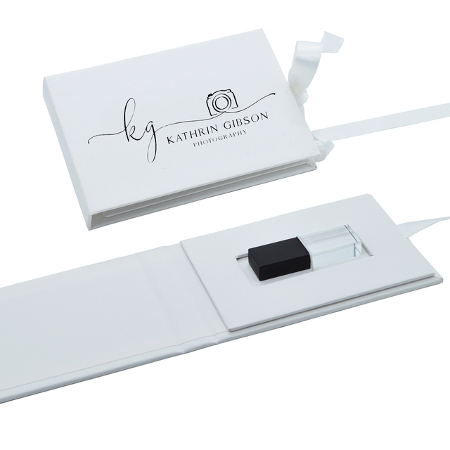 Double USB Slot Box Personalized White Paper USB Case Packaging-Handmade Custom Logo Paper USB Box - Flash Drive Packaging