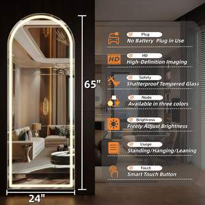 GKMZCGT Full Length Mirror 65x24 Arched LED Lighted Floor Mirror With Stand Aluminum Alloy <b>Frame</b> Modern Design Home Use - Product Image 2