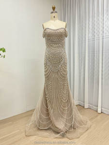 MB40209-2 lüks zarif kapalı omuz boncuklu Mermaid abiye tül Hem kristal inci ile süslenmiş resmi balo - Product Image 6