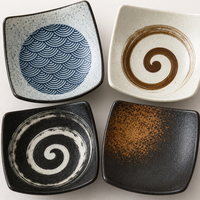 Ensemble de plats à sauce soja en céramique japonaise, motifs ondulés assortis, bols à tremper faits à la main pour les bars à sushi, les restaurants et la salle à manger à domicile