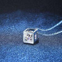 Collier chaîne croisée LiXin tendance en moissanite d'un carat, forme cube de sucre, en argent sterling 925 plaqué platine, certifié troisième qualité