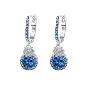 Classic 925 <b>Silver</b> <b>Drop</b> <b>Earrings</b> With Blue Crystal Rhinestone Bezel Setting For Women Everyday Wear - Product Image 1