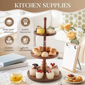 Wooden <b>3</b> <b>Tier</b> Dessert <b>Stand</b> Round Rotating Party Snack Platter For <b>Cake</b> Cupcake Display - Product Image 2