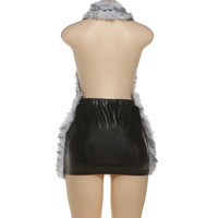 Robe Mini Femme Décontractée Pas Chère, Style Streetwear Sexy, Coupe Moulante, Dos Nu Halter, Été, Patchwork Fourrure, Découpes
