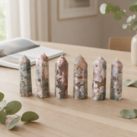 Tours d'agate mousse polies vertes, points de cristal porte-bonheur pour la guérison Reiki, pour la décoration artistique et la collection à domicile