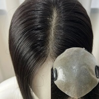 Système de remplacement de cheveux 100% cheveux vierges humains, noir naturel, lisse, base en PU fine, topper pour femmes