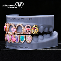 Bijoux de mode style Hip Hop, Grillz en argent 925 avec pierre précieuse en forme d'étoile, émail fin, motif dessin animé mignon, opale, pour femmes