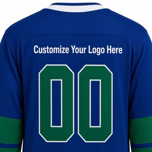 Maillot de hockey sur glace personnalisable, rayures bleues et vertes, impression sublimée, col en V, manches longues, unisexe adulte, évacuation de l'humidité - Product Image 3