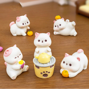 Cute Resin Mini White Cat Orange Figurine <b>Miniatures</b> Ornaments Tiny Animal Kitten Charm Landscape Decorations DIY Accessories - Product Image 6