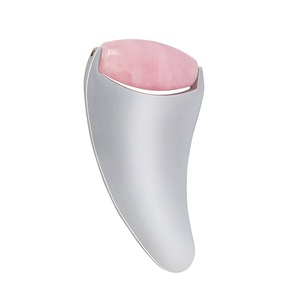 Mushang Gesichts massage werkzeug Benutzer definiertes Logo Metall Guasha Rosenquarz 2-in-1 Jade Roller <span class=keywords><strong>Gua</strong></span> <span class=keywords><strong>Sha</strong></span> Griff fördert die Durchblutung - Product Image 1