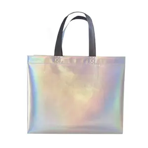 Wholesale Price Custom Printed Recycle Reusable Holographic Silver PP Laminated Non Woven Tote Shopping Bag