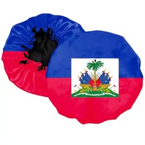 Hot Selling Omkeerbare Print Logo Vlag Slaappet Designer Satijnen Zijden Mutsen Custom Haitiaanse Vlag Motorkap