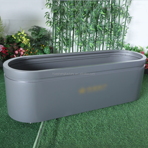 עציץ מתכת חיצוני מגולוון מפלדה עם עציץ פלדה סגלגל לרצפת חצר אזור מגורים ברחוב המלון - Product Image 2