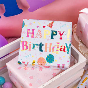 Papier cadeau d'anniversaire, papier d'emballage doré, papier d'emballage rose double face, design de papier d'emballage d'anniversaire - Product Image 2