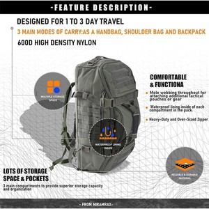 Mochila Deportiva Táctica Impermeable Unisex Grande, Multiusos, para Senderismo y Montañismo, Resistente al Desgaste, con Cojín de Aire, de Poliéster - Product Image 4
