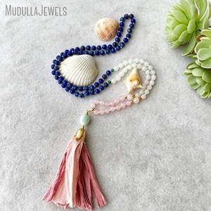 MN19828 <span class=keywords><strong>Piedra</strong></span> preciosa natural <span class=keywords><strong>Piedra</strong></span> lunar 108 Cuentas Mala Anudadas a mano Sari Seda Borla Collar Curación espiritual Yoga Joyería Regalo - Product Image 2