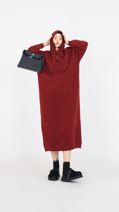 <span class=keywords><strong>Robe</strong></span> en tricot à <span class=keywords><strong>capuche</strong></span> grise au-dessus du genou pour femmes, style décontracté ample et amincissant pour l'automne et l'hiver - Product Image 6