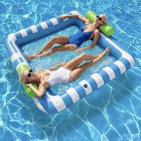 Tapis flottant gonflable pour l'eau, chaise longue carrée pour deux personnes avec rayures multicolores, grande taille épaissie, idéal pour l'été