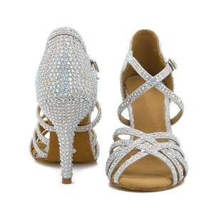 נעלי ריקוד לטיניות לנשים, צ'ה צ'ה, סאטן, סוליה רכה, נעלי ריקוד לאולם נשפים, סנדלי הופעה, עקב, סיטונאי - Product Image 5