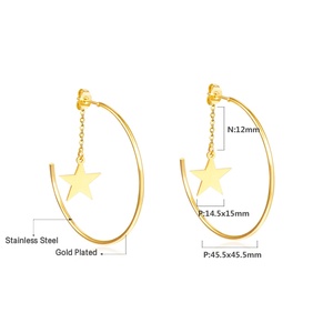 Pendientes de Aro Grandes de Acero Inoxidable para Mujer, Personalizados, con Colgante en Forma de Estrella - Product Image 2