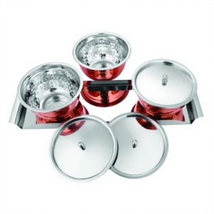 Bol de service en acier inoxydable en cuivre martelé avec couvercle et plateau en acier inoxydable à l'intérieur du couvercle Salade de fruits pour la préparation des aliments Bol de service en verre - Product Image 1