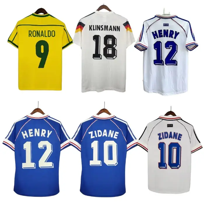 Thailand qualità 1998 Fran germania brasile Argentina Ce magliette da calcio personalizzate maglia da calcio retrò Henry Zidane