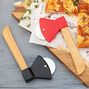 Axe Shaped Pizza Cutter Wheel Stainless Steel Pizza Knife With Bamboo Handle <b>Cookie</b> Cake Pastry <b>Cutting</b> Tool Kitchen Accessories - Product Image 1