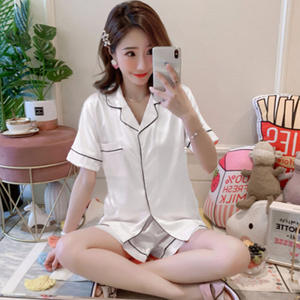 Set pigiama estivo in raso di seta di ghiaccio 2 pezzi alla moda abbigliamento da notte da donna caldo per la casa Outdoor manica corta da donna Full Guangzhou basso - Product Image 6