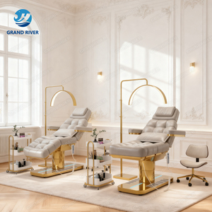 Beauty Salon Gold Base Fabric <strong>Lash</strong> Chair Electric Beauty Bed Salon Massage Table and Bed for Eyelash Facial Bed 4 Motors - Product Image 3