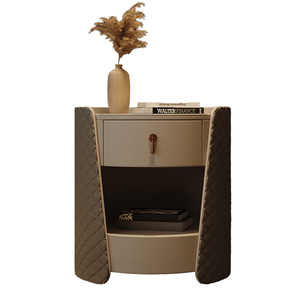 Table de chevet <span class=keywords><strong>Evelyn</strong></span> T17, style italien moderne minimaliste, en cuir véritable, fabrication artisanale, plateau en bois massif, écologique, luxe pour chambre à coucher - Product Image 2