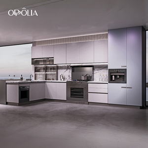 OPPOLIA Armoires <span class=keywords><strong>de</strong></span> cuisine modulaires <span class=keywords><strong>de</strong></span> luxe en contreplaqué NAF avec panneau UV brillant sans poignée, design moderne OEM E0 - Product Image 1