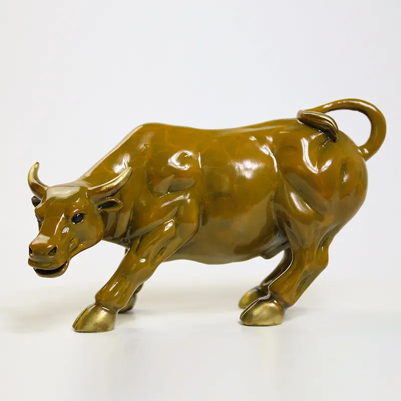 Estatua Feng Shui de la fortuna de latón W, escultura de toro de la calle, decoración del hogar, Toro de cobre dorado, proporciona la buena suerte de la carrera, riqueza