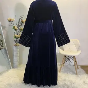 Middle East New Fashion Autumn And Winter Kimono Abaya Gold Velvet Hot Gold Muslim Cardigan Robe