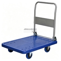 Chariot à plateforme à quatre roues robuste en plastique pour le stockage en entrepôt, la logistique et la manutention des matériaux