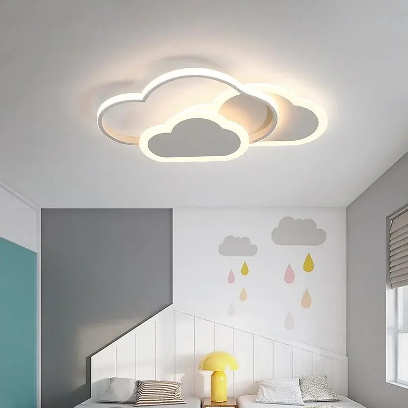 โมเดิร์นโคมไฟเพดาน LED สร้างสรรค์เมฆสีขาวห้องนอนการ์ตูนห้องเด็กเด็กอ่านศึกษาสีชมพูตกแต่ง Light
