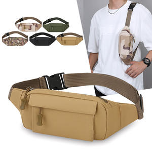 Outdoor Tactical <b>Waist</b> Pack For <b>Men</b> Khaki Webbing Strap Interior Zipper Pocket Lightweight Chest <b>Bag</b> For Running Fitness - Product Image 3
