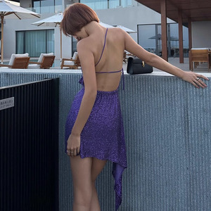 Summer Date Birthday Battle <strong>Dress</strong>, Purple Sequined <strong>Dress</strong>, Backless <strong>Dress</strong> - Product Image 5