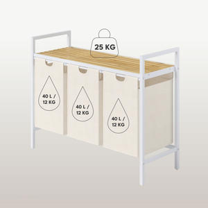 <span class=keywords><strong>Panier</strong></span> à <span class=keywords><strong>linge</strong></span> en bambou à 3 <span class=keywords><strong>compartiments</strong></span> avec sacs amovibles coulissants à double niveau Organisateur de vêtements Type debout pour vêtements sales - Product Image 2