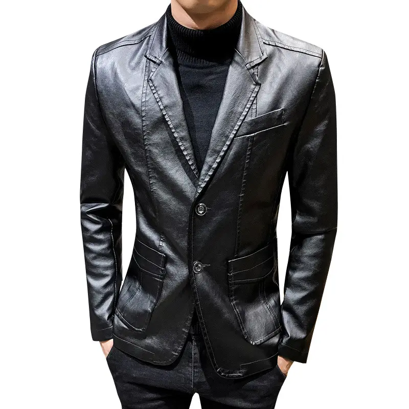 Nuova versione coreana della giacca in pelle sottile da moto in pelle PU moda uomo per la primavera e l'autunno 20223