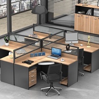 Bureau de travail pour 4 personnes avec écran de séparation, table d'ordinateur pour personnel à quatre places avec tiroir et armoire