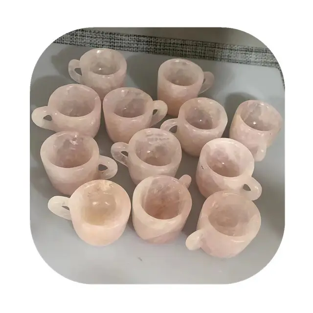 Cristales tallados para decoración del hogar, piedras curativas, taza de cuarzo rosa natural, 2 pulgadas, novedad