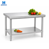 Mesa de Trabajo Industrial de Acero Inoxidable 304/201 de Doble Nivel, Plana, de Grado Alimenticio, para Cocina Comercial, de Alta Resistencia