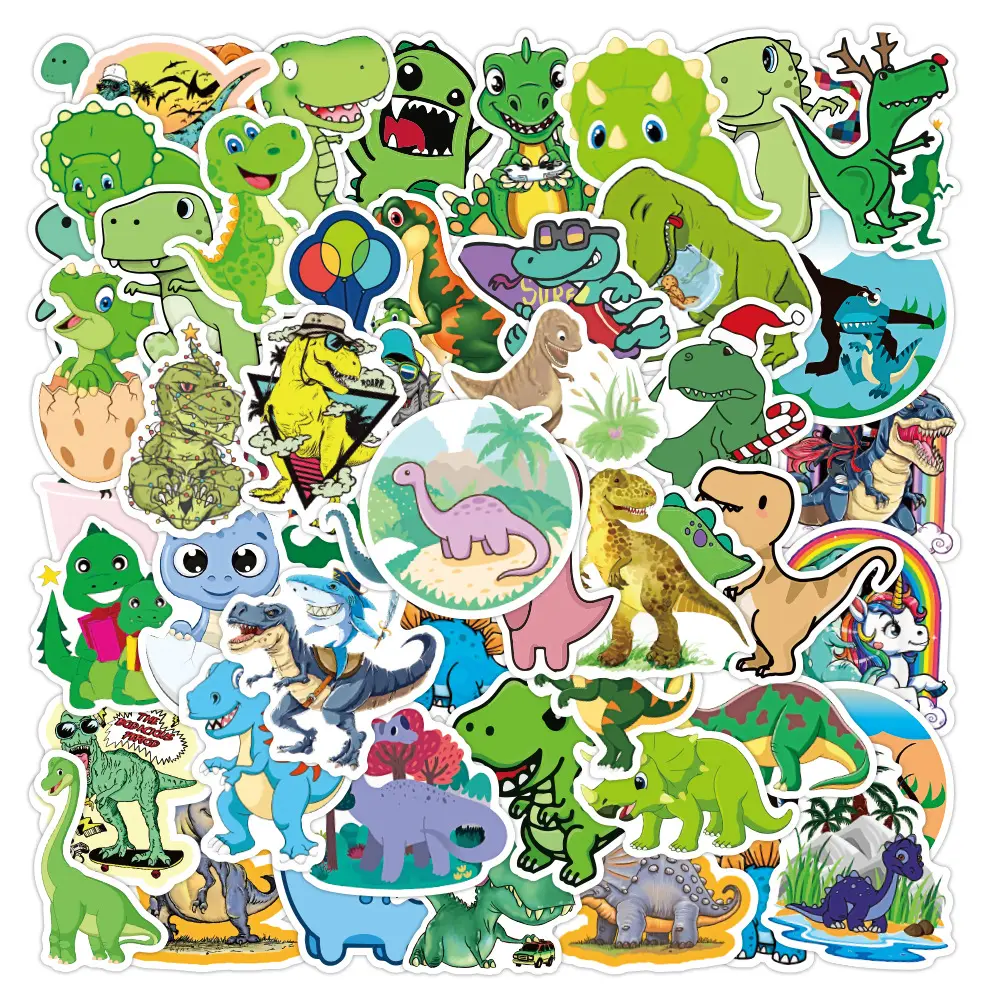 Pegatinas de Graffiti de dinosaurio de dibujos animados para niños, pegatinas de pared para Notebook, portátil, impermeable, recompensa, educativo, 50 Uds.