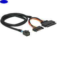 Câble adaptateur MINI SAS HD SFF-8643 vers SAS SFF-8639 avec connecteurs mâles SATA 15P, corps en plastique et gaine en nylon pour utilisation informatique