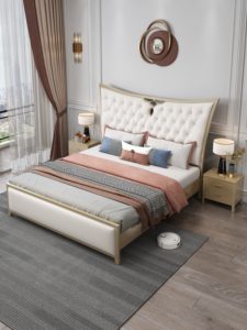 Modern Soft Upholstered Platform <b>Bed</b> <b>Queen</b> <b>Size</b> With Tufted Headboard Beige And Pink Design - Product Image 1