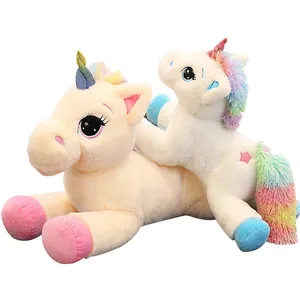 Good quality cheap price Prone posture Rainbow Unicorn Figure Lucky Star Pegasus Stuffed toy Throw Pillow plush toy