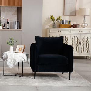 Poltrona Moderna in Velluto Stile Mid-Century, Comoda Poltrona Singola con Gambe in Metallo <span class=keywords><strong>Nero</strong></span> per Soggiorno, Camera da Letto <span class=keywords><strong>e</strong></span> Angolo Lettura - Product Image 6