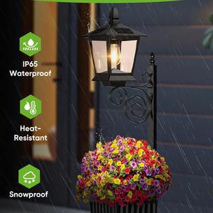 Lámpara Solar TSINYE con Maceta <span class=keywords><strong>Negra</strong></span>, Lámpara <span class=keywords><strong>de</strong></span> Poste Solar 2 en 1 con Maceta para Exteriores, Resistente al Agua para Porche y Jardín - Product Image 2